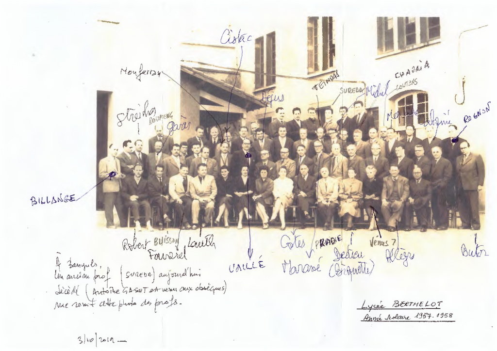 Professeurs aux années 1957-58